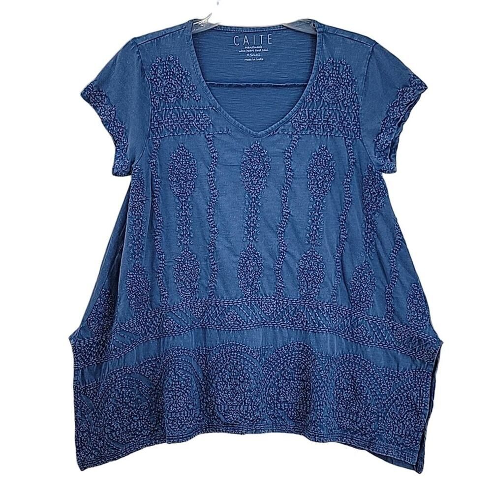 Caite XS Blue Embroidered Boho Cotton Tunic